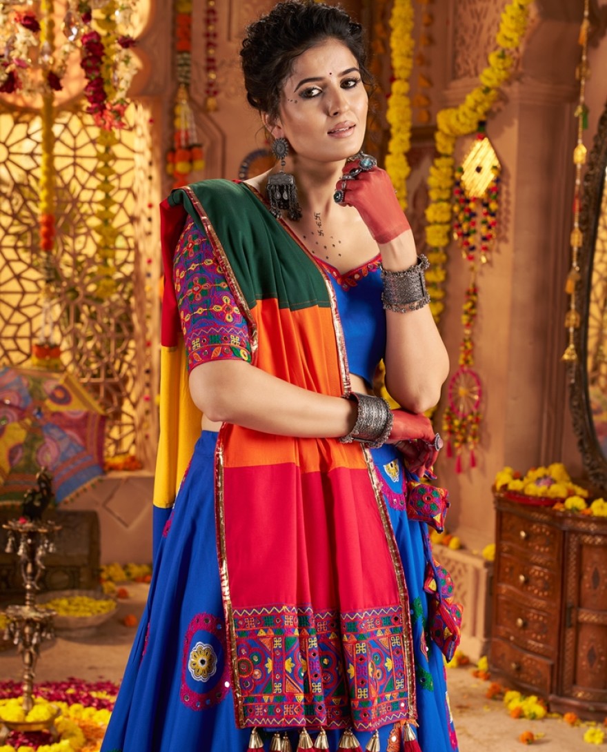 11013 - RICH BLUE THREAD EMBROIDERED FESTIVAL WEAR LEHENGA CHOLI WITH DUPATTA